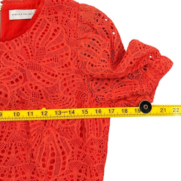 Rebecca Vallance Orange Lace Short Puff Sleeves Knee Length Crew Neck Dress 6 - Picture 5 of 6